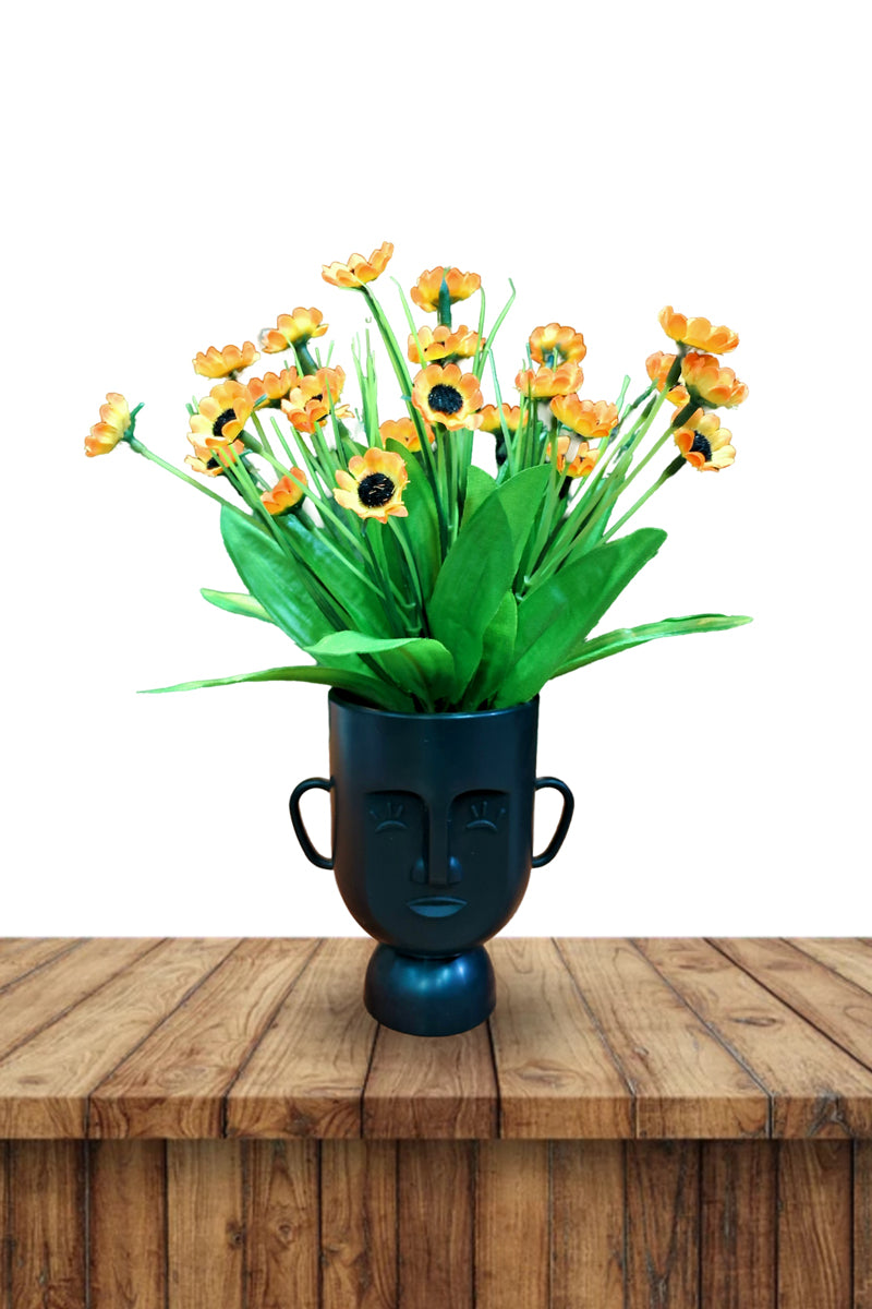 Antique Face Black Base orange Flower Pot