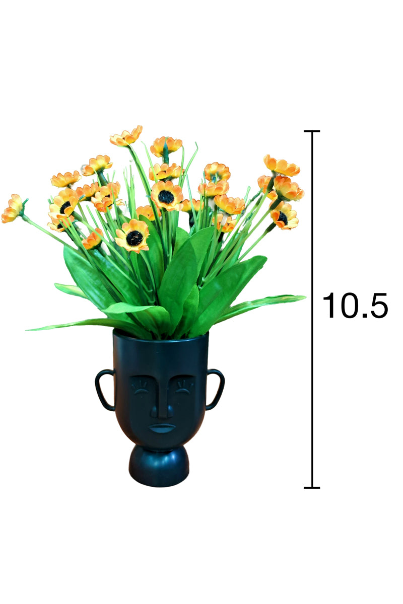 Antique Face Black Base orange Flower Pot