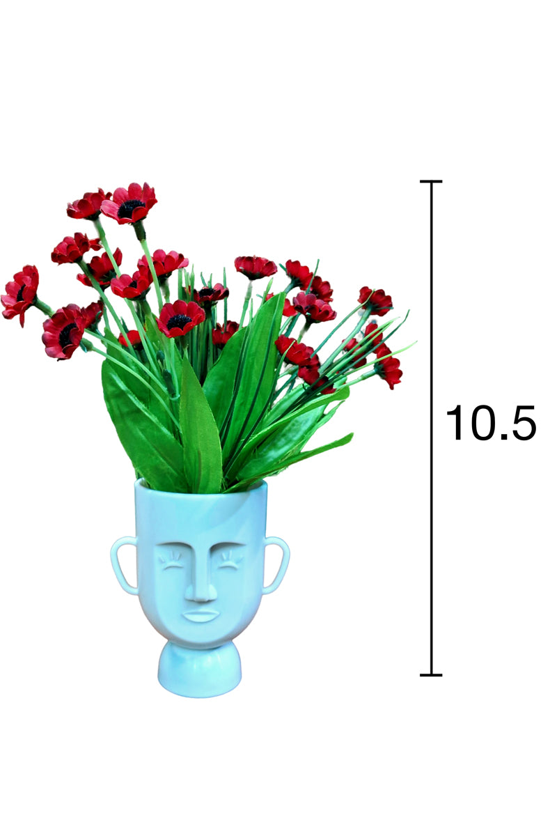 Antique Face White Base Red Flower Pot