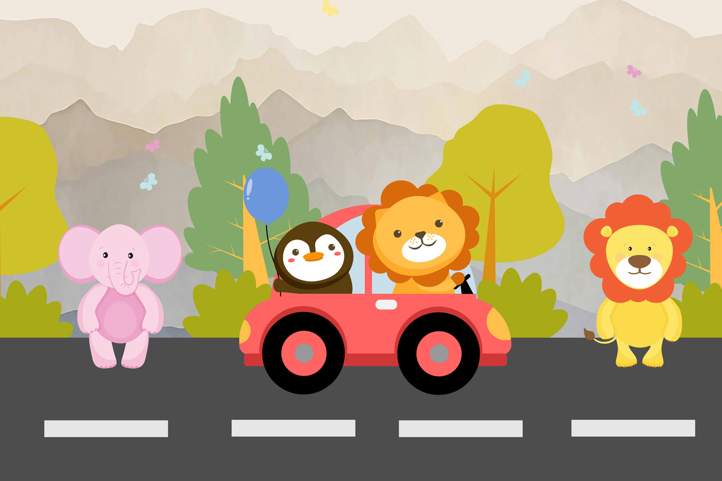 Driving Car Cartoon Animal 2 Kids Wallpaper