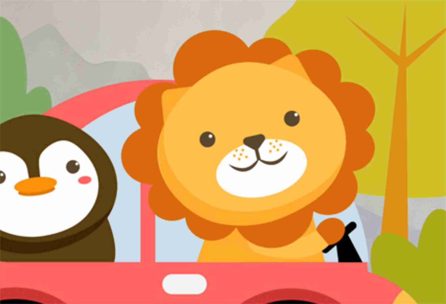 Driving Car Cartoon Animal 2 Kids Wallpaper