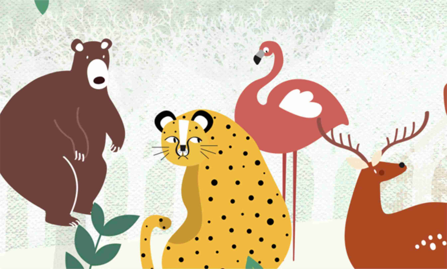 Wild Animal Cartoon Theme Kids Wallpaper