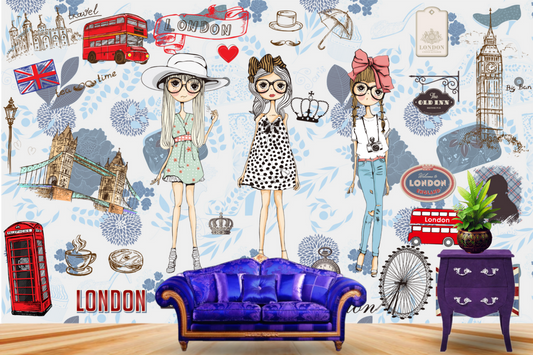 London Theme Cartoon Girl Wallpaper