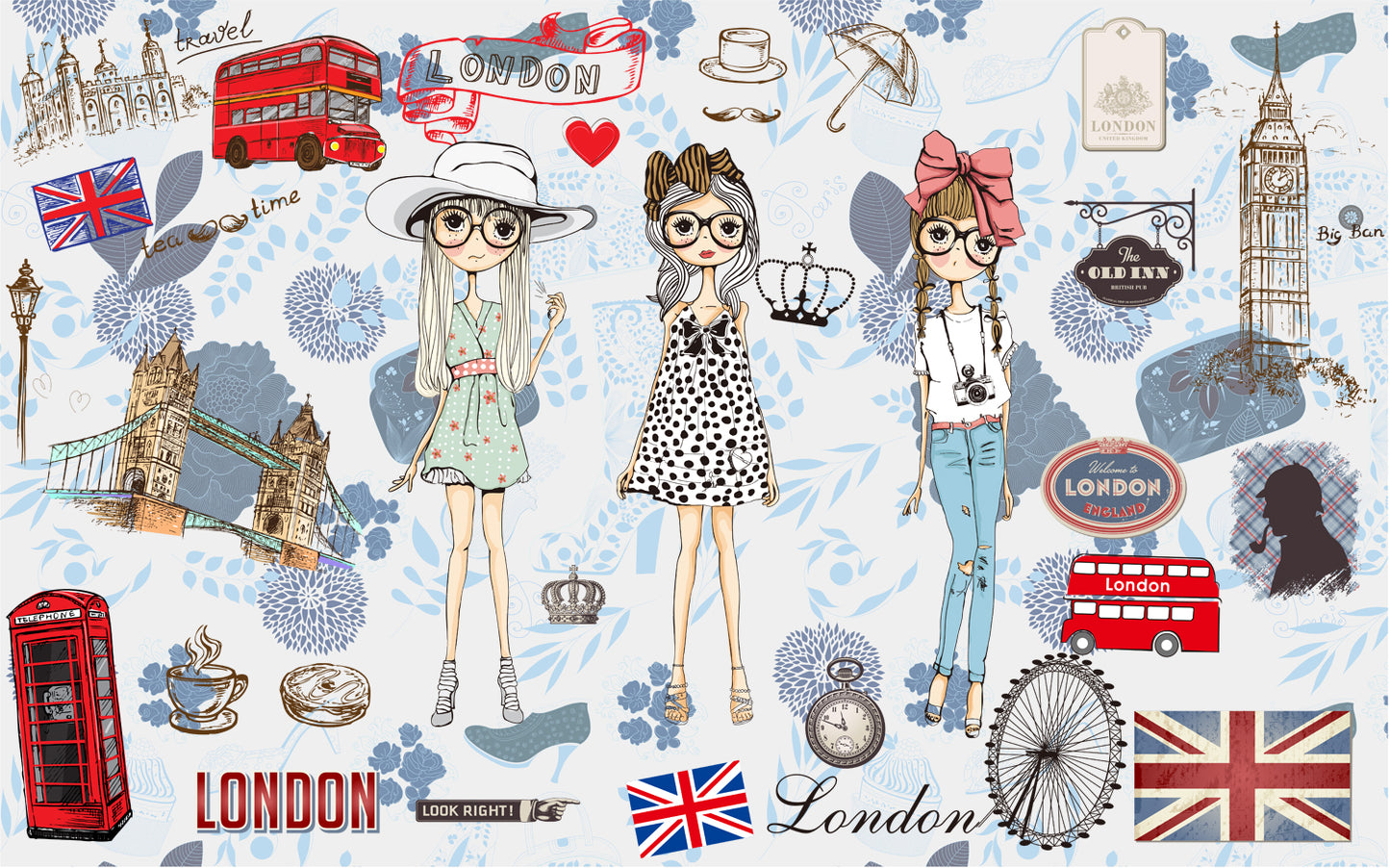 London Theme Cartoon Girl Wallpaper