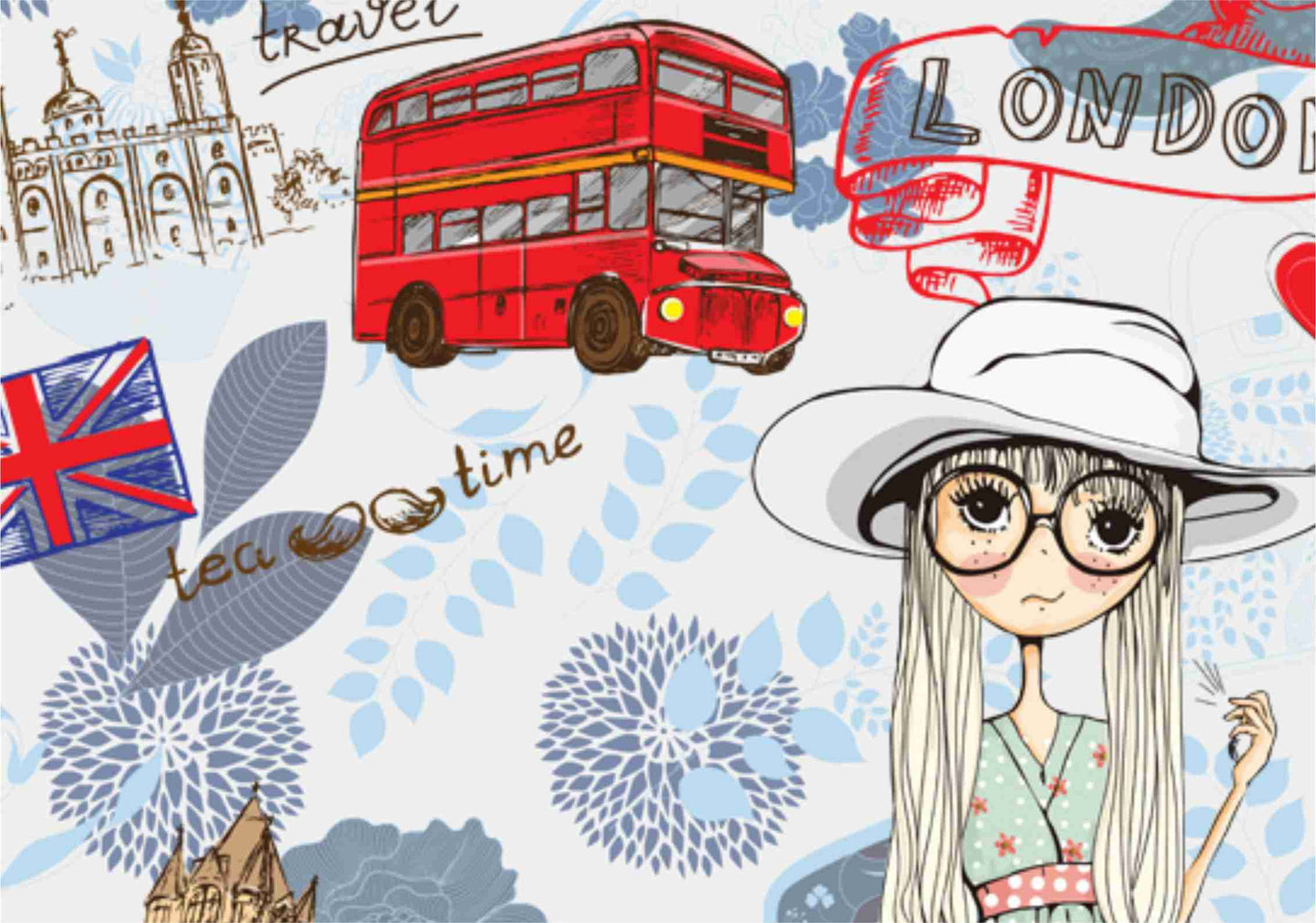 London Theme Cartoon Girl Wallpaper