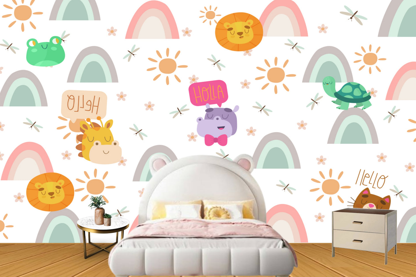 Cartoon Animal Theme Kids Wallpaper