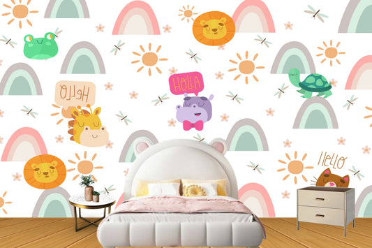 Cartoon Animal Theme Kids Wallpaper