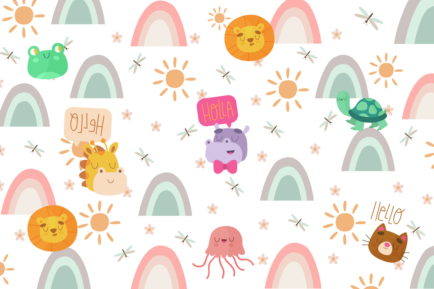 Cartoon Animal Theme Kids Wallpaper