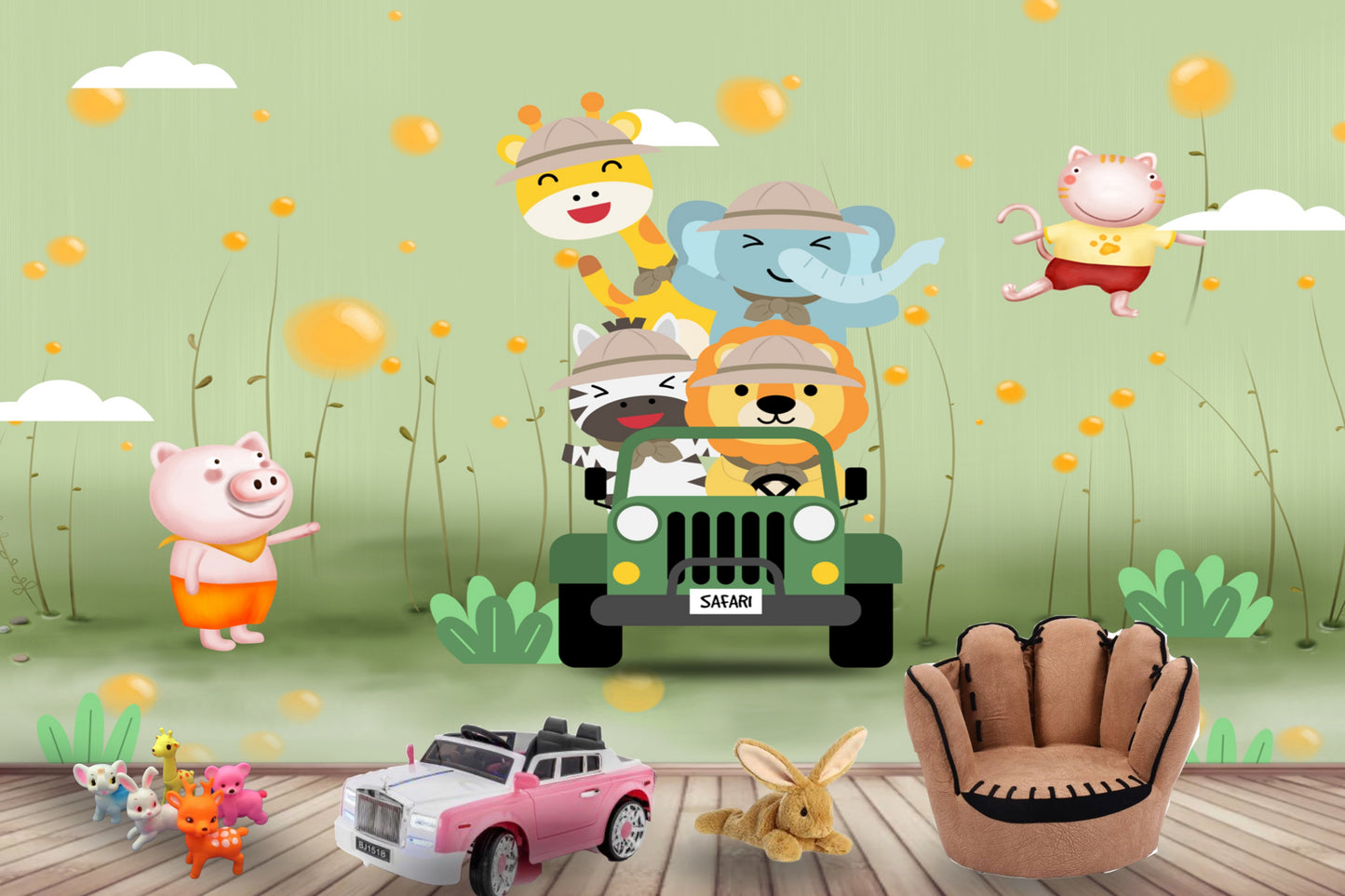 Cartoon Animal Drive Safari Kids Wallpaper