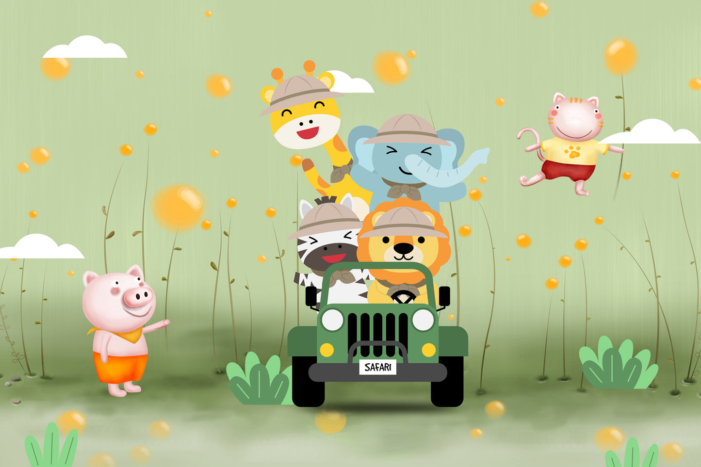 Cartoon Animal Drive Safari Kids Wallpaper