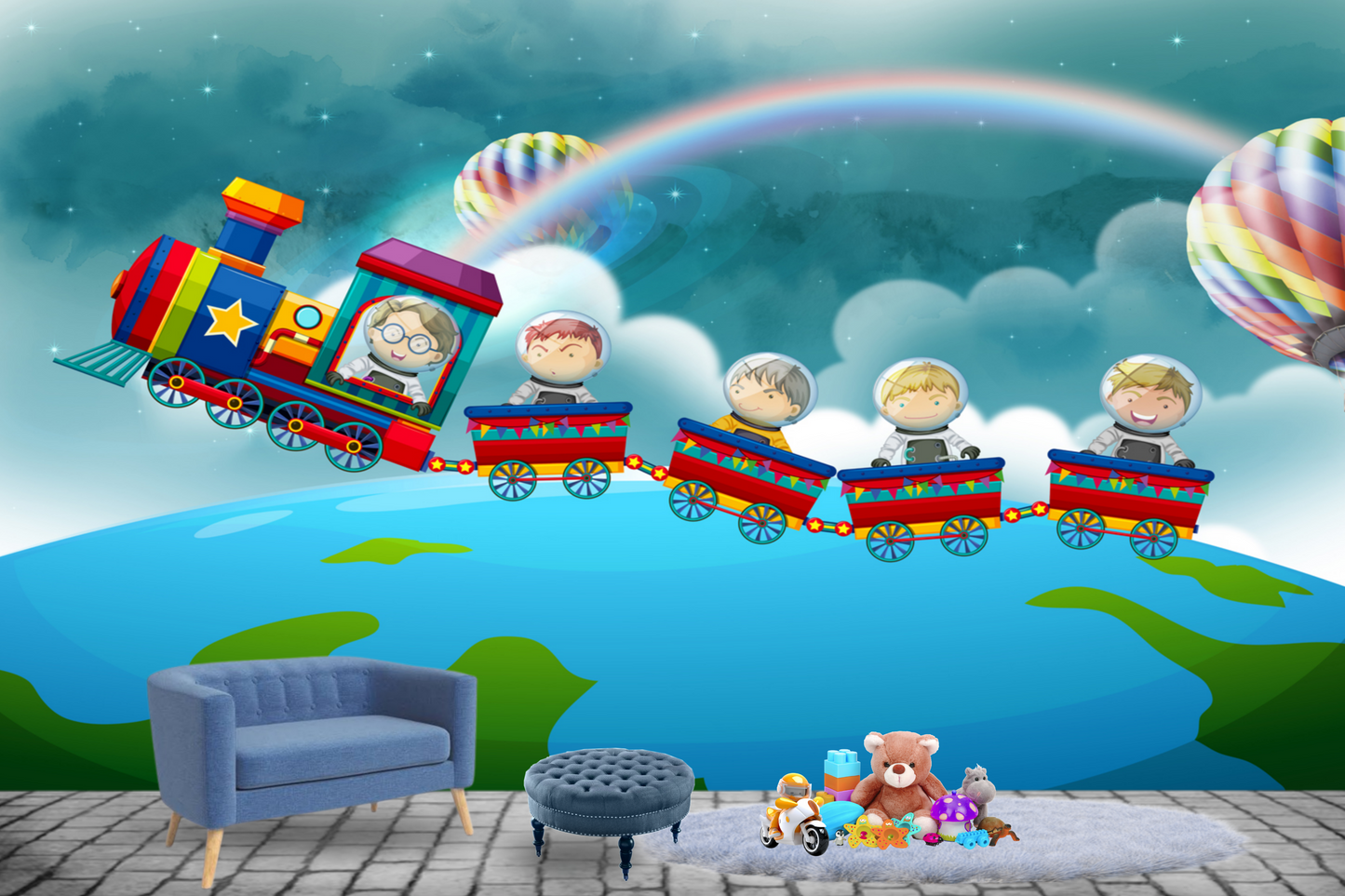 Flying Cartoon Train Wallpaper