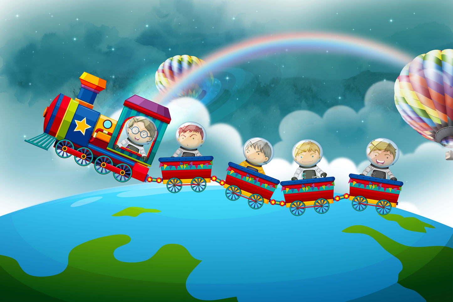 Flying Cartoon Train Wallpaper