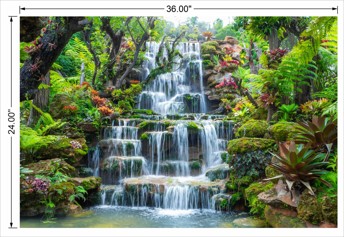 Waterfall With Full White step Water with greenery