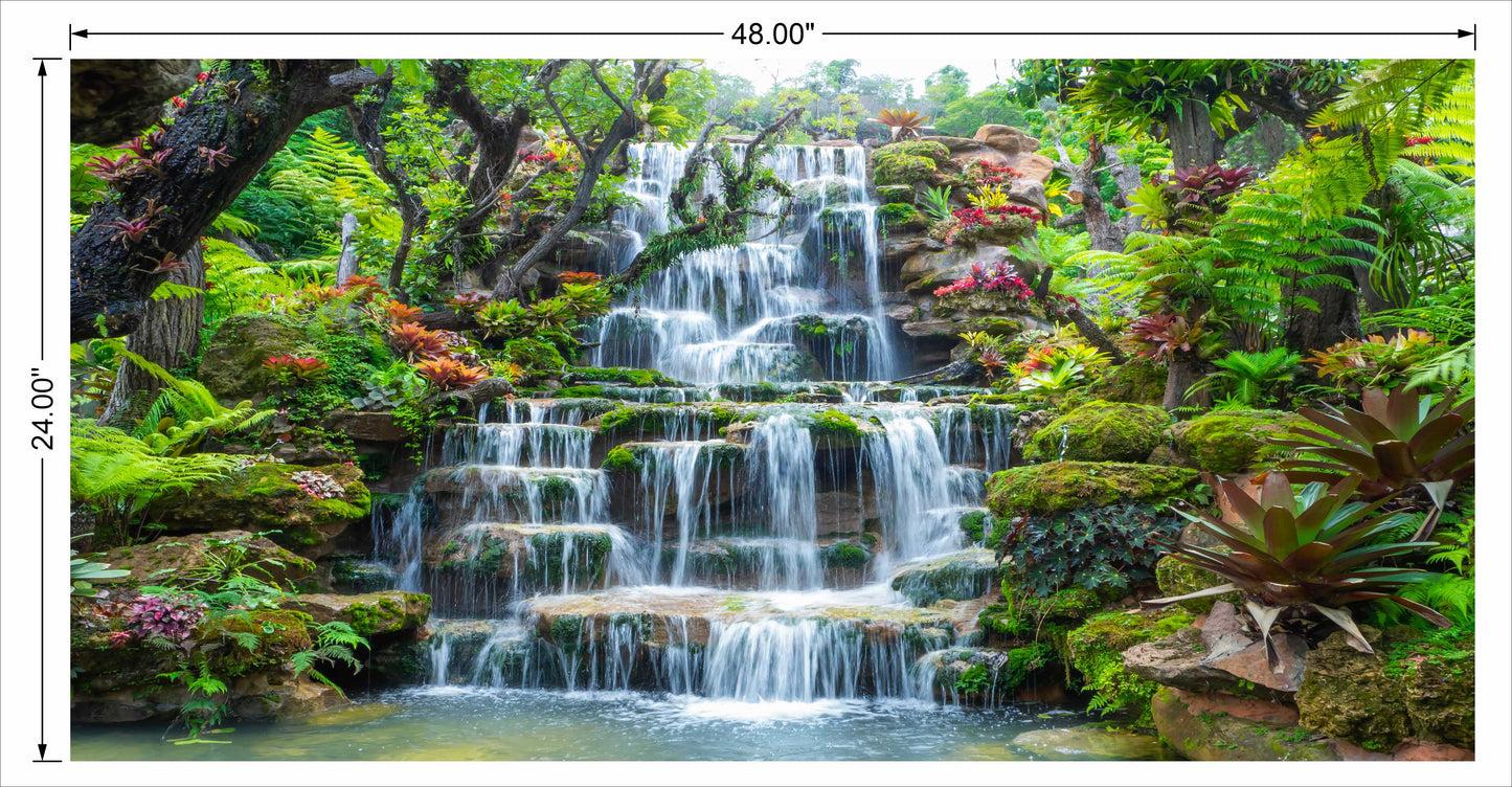 Waterfall With Full White step Water with greenery