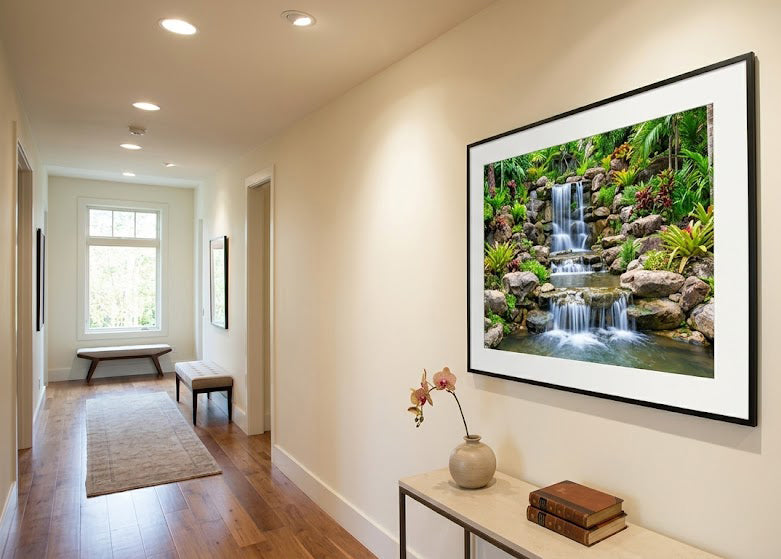 Waterfall With Full White step Water with greenery