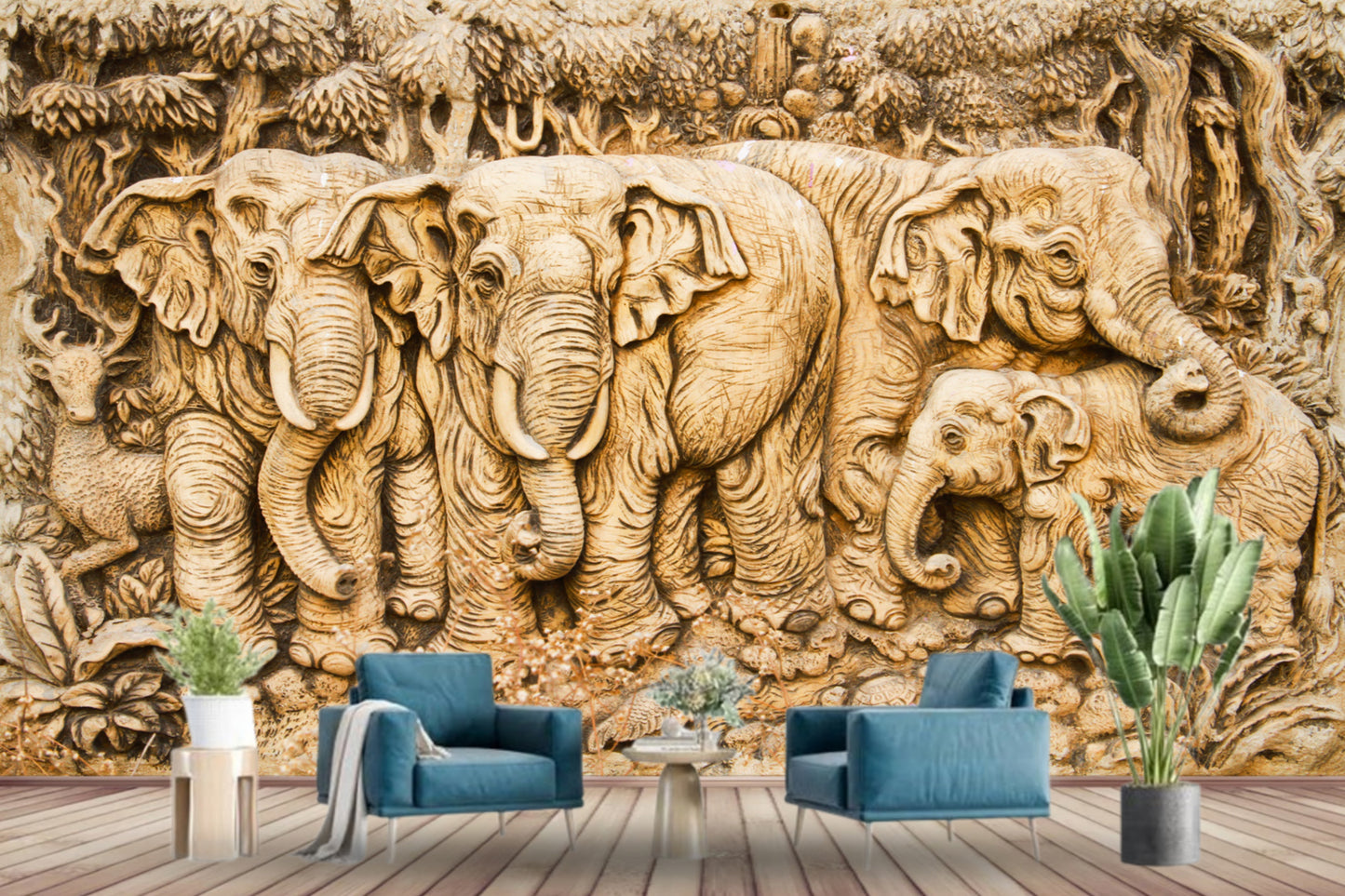 Elephant Family 3 Mural Wallpaper