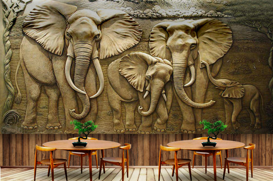 Mural Elephant Family Wallpaper