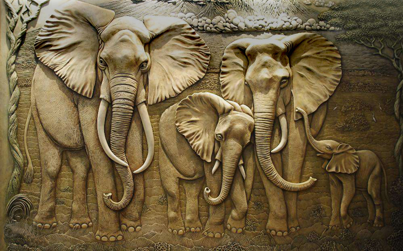 Mural Elephant Family Wallpaper