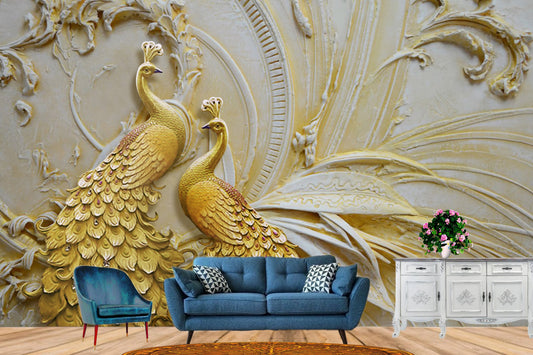 3D Mural Peacock Wallpaper