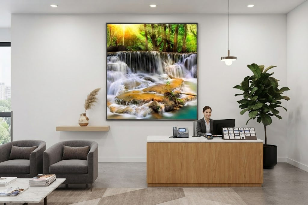Waterfall With Full  White step Water Square Wall art