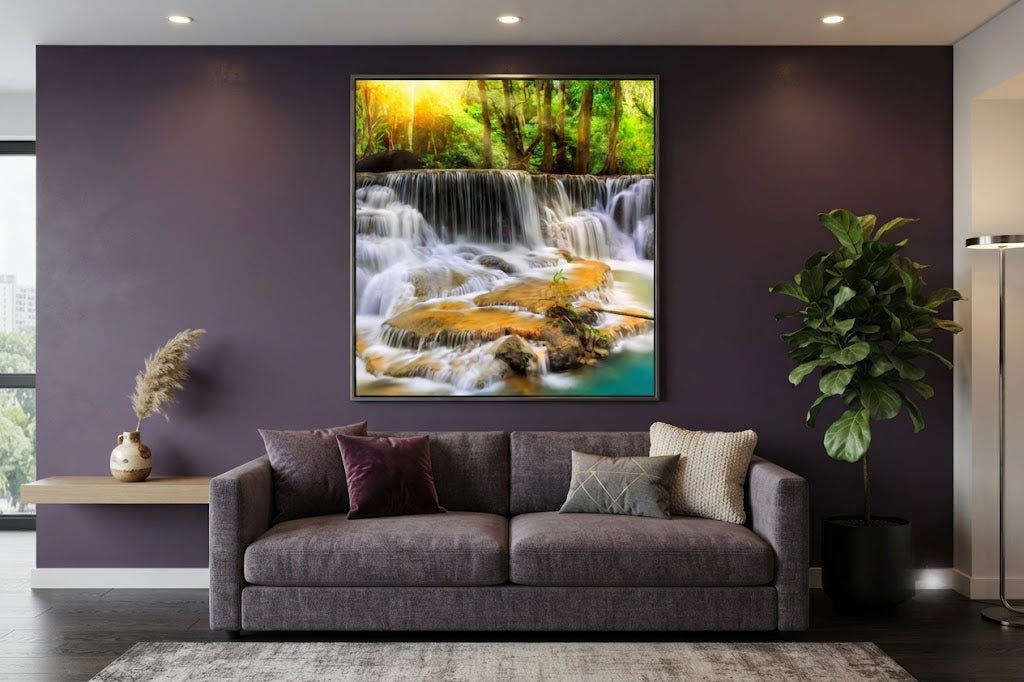 Waterfall With Full  White step Water Square Wall art